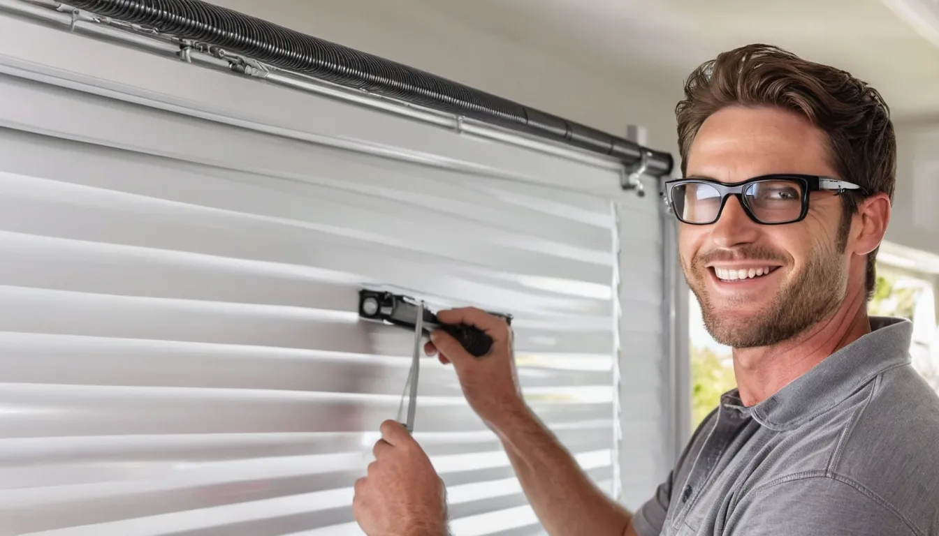 A garage door provider inspecting a spring near Orland Park